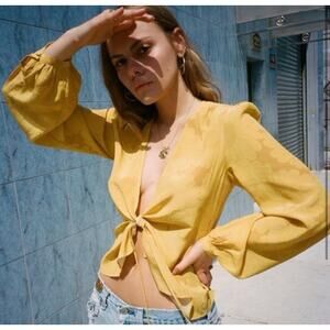 Realisation Stevie Sunflower Silk Long Sleeve Wrap Top Small